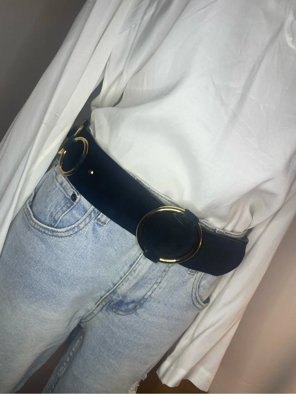 Black Suede Wide Hip Belt with Gold Rings Size Small Urban Grunge